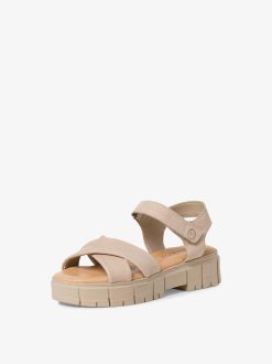 Tamaris Sandale A Talon En Cuir - Beige | Des Sandales