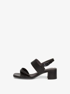 Tamaris Sandale A Talon En Cuir - Noir | Des Sandales