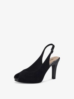 Tamaris Peeptoe En Cuir - Noir | Pompes