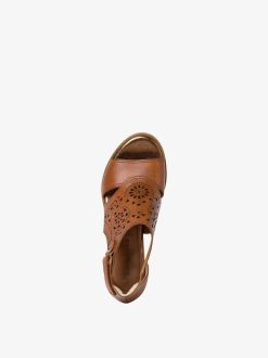 Tamaris Sandale A Talon En Cuir - Marron | Des Sandales