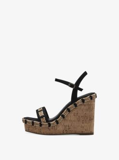 Tamaris Sandale A Talon En Cuir - Noir | Des Sandales