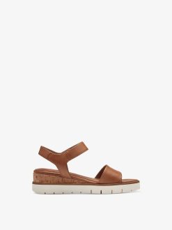 Tamaris Sandale A Talon En Cuir - Marron | Des Sandales