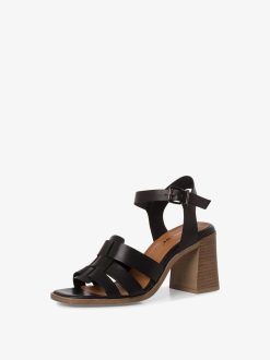 Tamaris Sandale A Talon En Cuir - Noir | Des Sandales