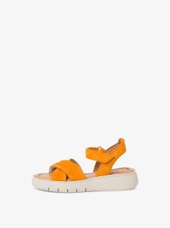 Tamaris Sandale A Talon En Cuir - Orange | Des Sandales