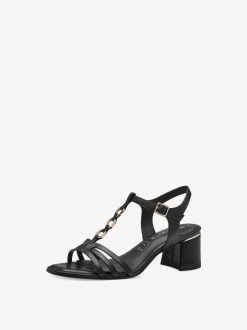 Tamaris Sandale A Talon En Cuir - Noir | Des Sandales