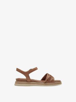 Tamaris Sandale A Talon En Cuir - Marron | Des Sandales