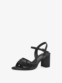 Tamaris Sandale A Talon En Cuir - Noir | Des Sandales