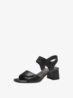 Tamaris Sandale A Talon En Cuir - Noir | Des Sandales