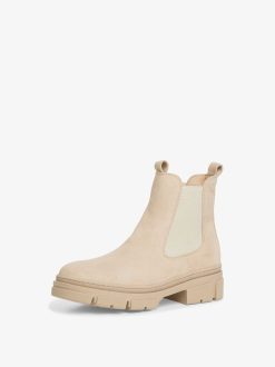 Tamaris Bottine Chelsea En Cuir - Beige | Bottines