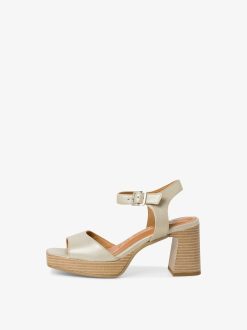 Tamaris Sandale A Talon En Cuir - Blanc | Des Sandales