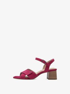 Tamaris Sandale A Talon En Cuir - Rose | Des Sandales