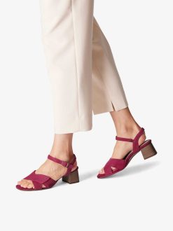 Tamaris Sandale A Talon En Cuir - Rose | Des Sandales