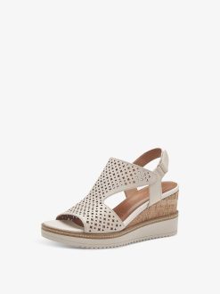 Tamaris Sandale A Talon En Cuir - Beige | Des Sandales