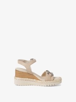 Tamaris Sandale A Talon En Cuir - Beige | Des Sandales