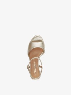 Tamaris Sandale A Talon En Cuir - Or | Des Sandales