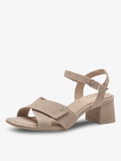 Tamaris Sandale A Talon En Cuir - Marron | Des Sandales