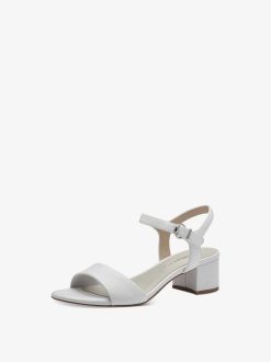 Tamaris Sandale A Talon En Cuir - Blanc | Des Sandales