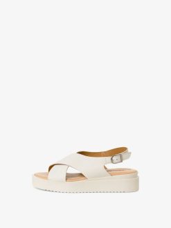 Tamaris Sandale A Talon En Cuir - Beige | Des Sandales