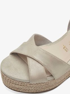 Tamaris Sandale A Talon En Cuir - Beige | Des Sandales