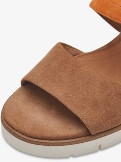 Tamaris Sandale A Talon En Cuir - Marron | Des Sandales