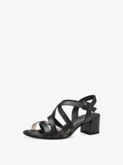 Tamaris Sandale A Talon En Cuir - Noir | Des Sandales