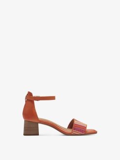 Tamaris Sandale A Talon En Cuir - Orange | Des Sandales