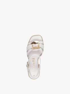 Tamaris Sandale A Talon En Cuir - Blanc | Des Sandales