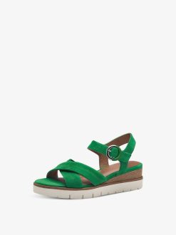 Tamaris Sandale A Talon En Cuir - Vert | Des Sandales