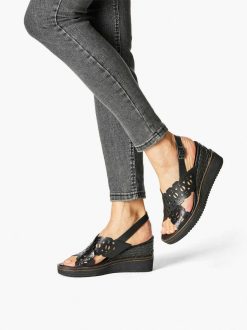 Tamaris Sandale A Talon En Cuir - Noir | Des Sandales