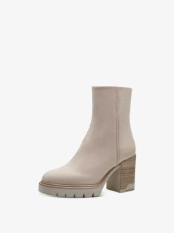 Tamaris Bottine En Cuir - Beige | Bottines