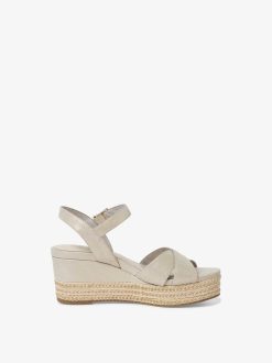 Tamaris Sandale A Talon En Cuir - Beige | Des Sandales