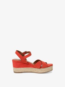 Tamaris Sandale A Talon En Cuir - Orange | Des Sandales