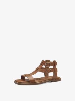 Tamaris Sandale En Cuir - Marron | Des Sandales