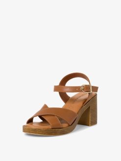 Tamaris Sandale A Talon En Cuir - Beige | Des Sandales