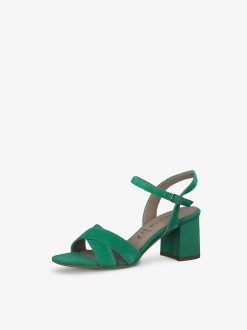 Tamaris Sandale A Talon En Cuir - Vert | Des Sandales