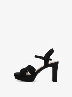 Tamaris Sandale A Talon En Cuir - Noir | Des Sandales