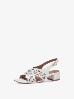 Tamaris Sandale A Talon En Cuir - Blanc | Des Sandales