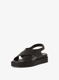 Tamaris Sandale A Talon En Cuir - Noir | Des Sandales