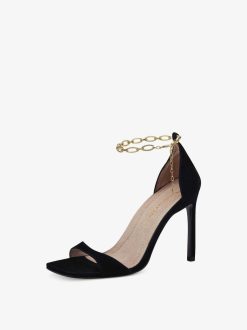 Tamaris Sandale A Talon En Cuir - Noir | Des Sandales