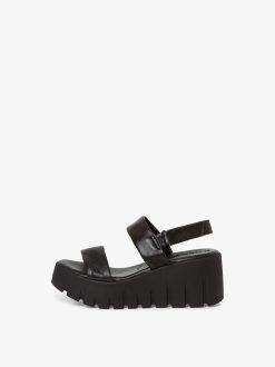 Tamaris Sandale A Talon En Cuir - Noir | Des Sandales