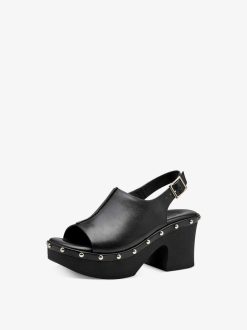 Tamaris Sandale A Talon En Cuir - Noir | Des Sandales