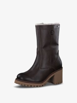 Tamaris Bottine En Cuir - Doublure Chaude Marron | Bottines