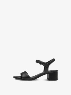 Tamaris Sandale A Talon En Cuir - Noir | Des Sandales