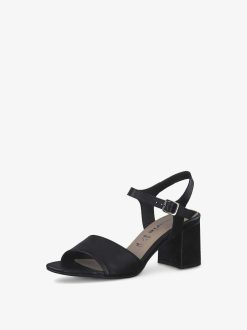 Tamaris Sandale A Talon En Cuir - Noir | Des Sandales