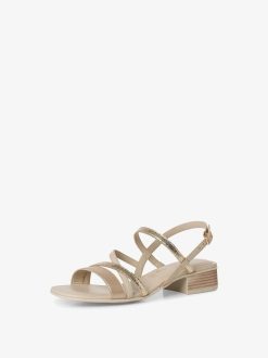 Tamaris Sandale A Talon En Cuir - Beige | Des Sandales