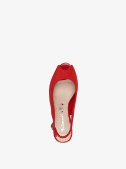 Tamaris Peeptoe En Cuir - Rouge | Pompes