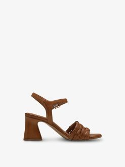 Tamaris Sandale A Talon En Cuir - Marron | Des Sandales