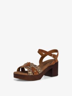 Tamaris Sandale A Talon En Cuir - Marron | Des Sandales