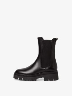 Tamaris Bottine Chelsea En Cuir - Noir | Bottines