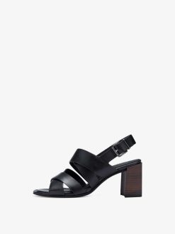 Tamaris Sandale A Talon En Cuir - Noir | Des Sandales